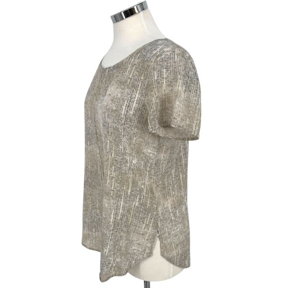 Eileen Fisher Metaphor 100% Silk Short Sleeve Blouse Beige Gray Size Small - Picture 5 of 10